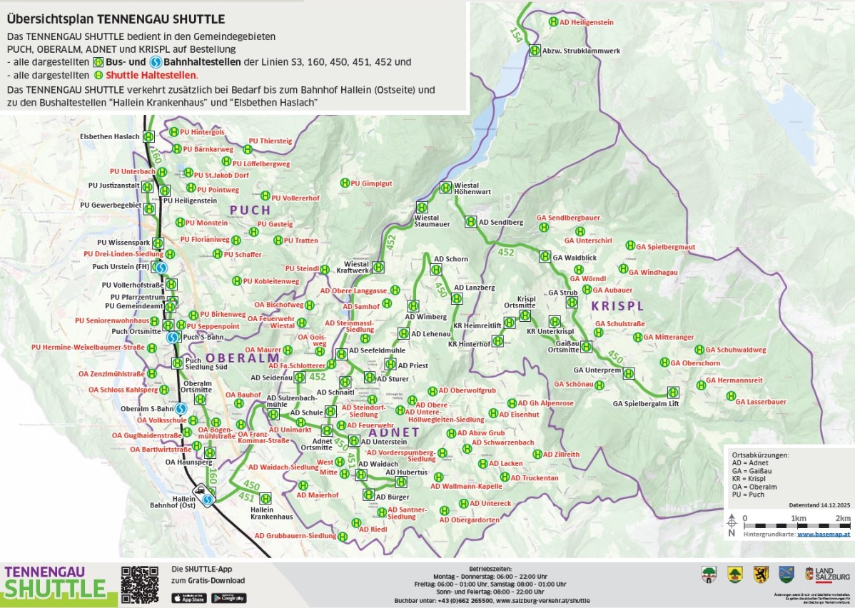 Übersichtsplan Tennengau Shuttle 2026
